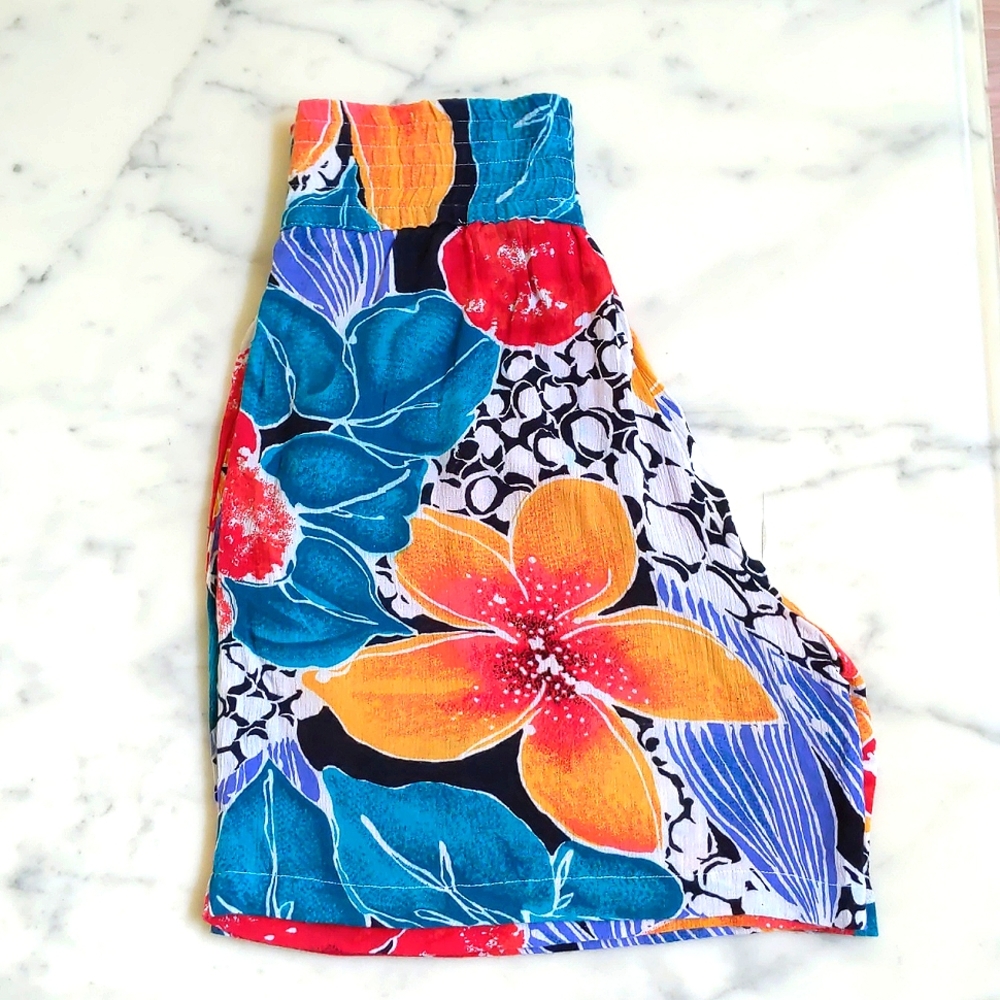 Vintage Express 100% Rayon Colorful Floral High-Waisted/Wide Leg Culottes Shorts